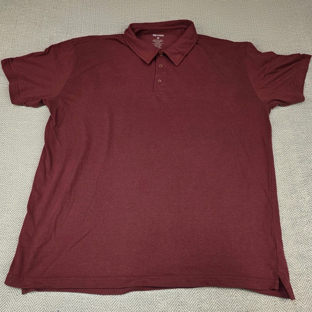 True Classic Mens Short Sleeve Polo Shirt Burgundy XL Cotton Blend Collared